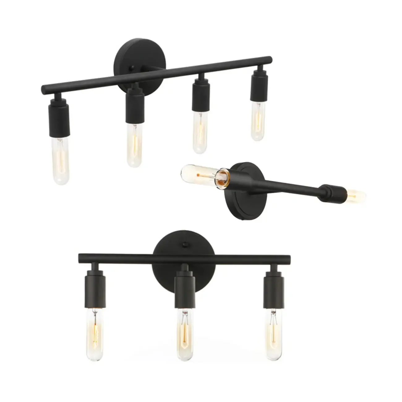 Industrial Black Metal 4-Light Cylinder Vanity Lights