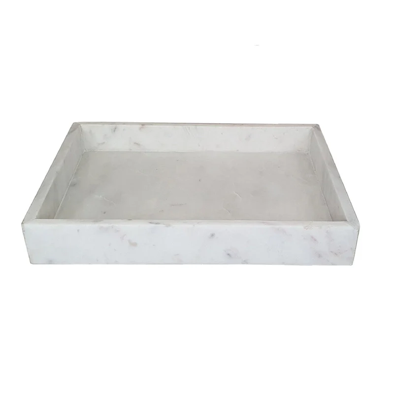 A&B Home Rectangular Marble Tray - White