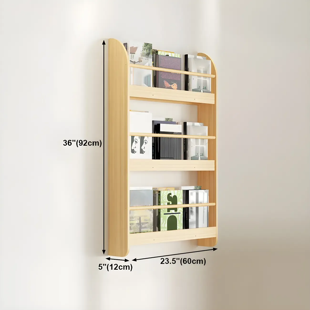 Modern Slim Wood Wall-Mounted Bookshelf