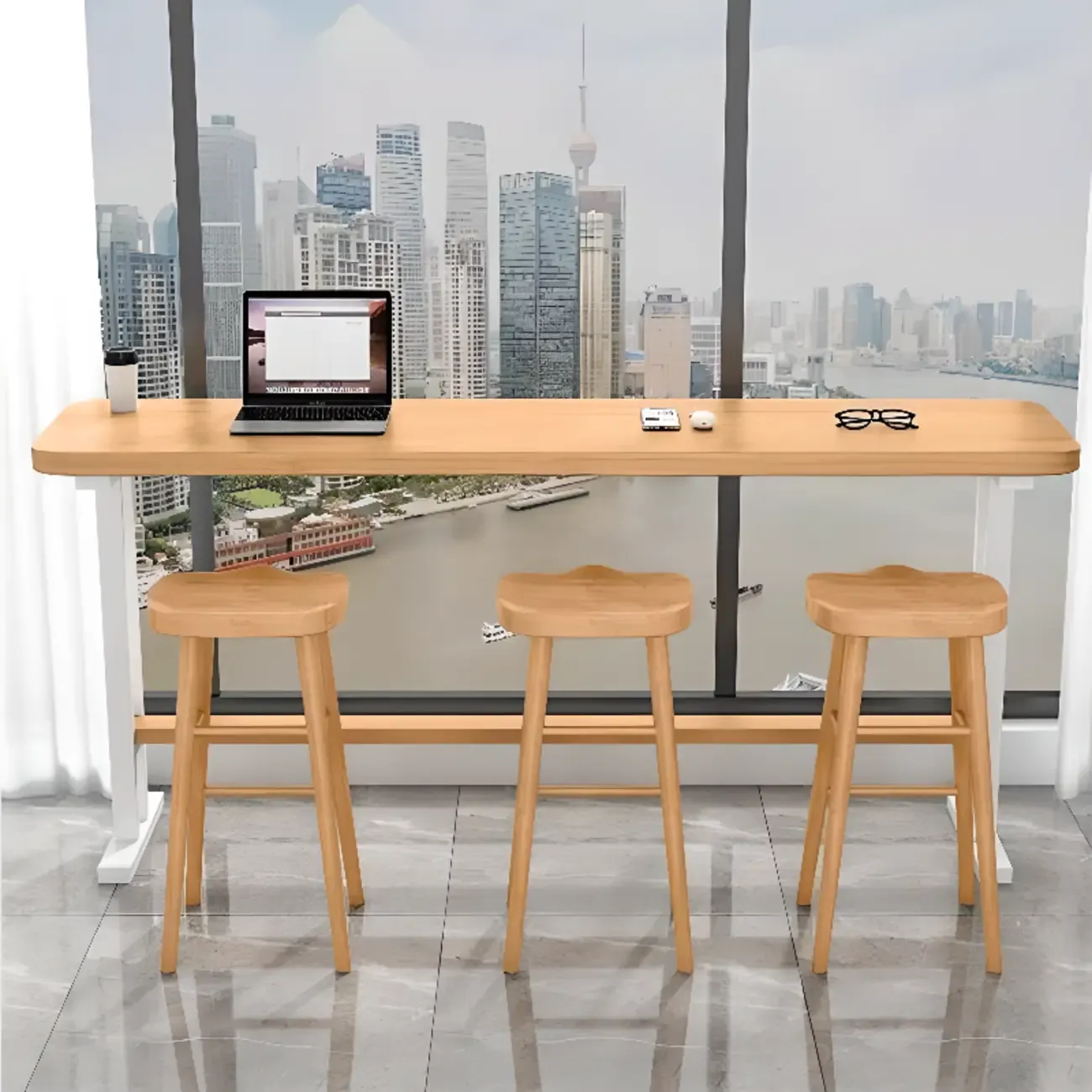 Modern Natural Wood Fixed Design Bar Tables