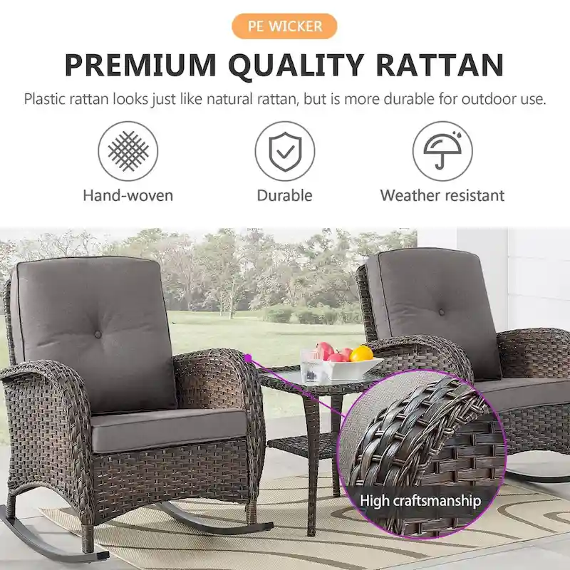 2 Rocker Chairs Ottoman with Loveseat Sofa Coffee Table - Brown