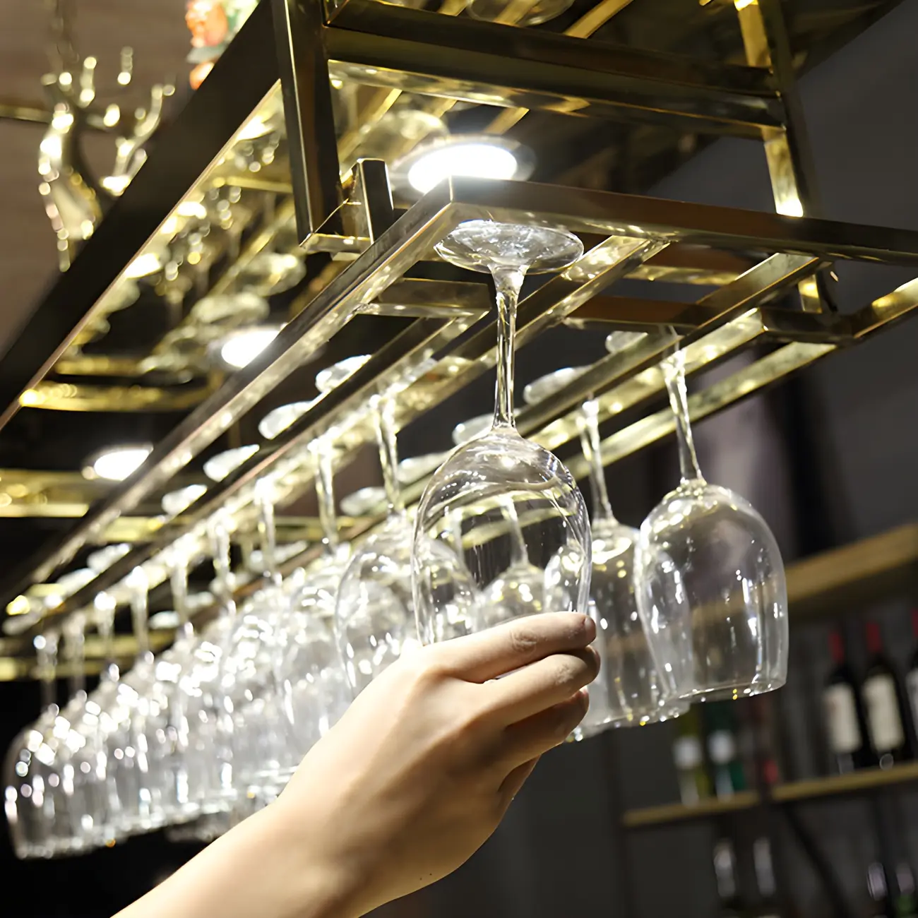 Glam Gold Metal Hanging Wine Glass Rack