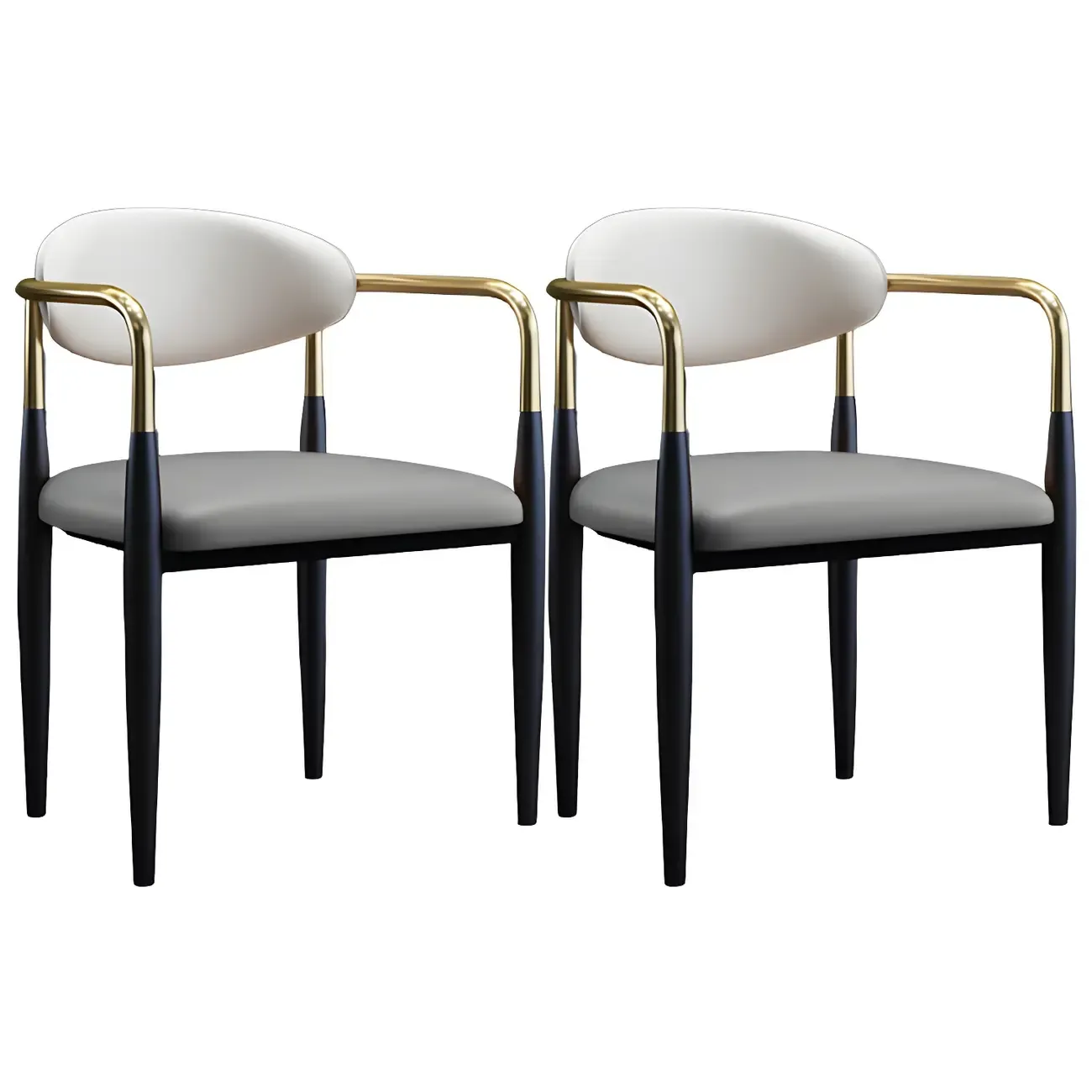 Curved Metal Legs Faux Leather Armrest Dining Chair