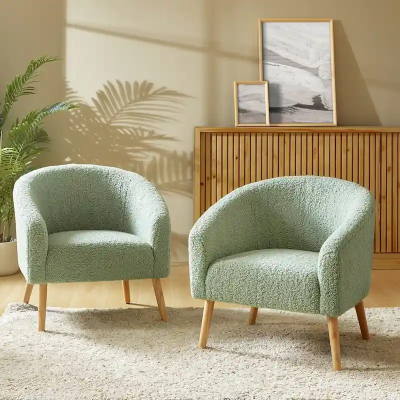 Sheila Modern 30W Boucle Armchair with Solid Wood Legs Set of 2 by HULALA HOME