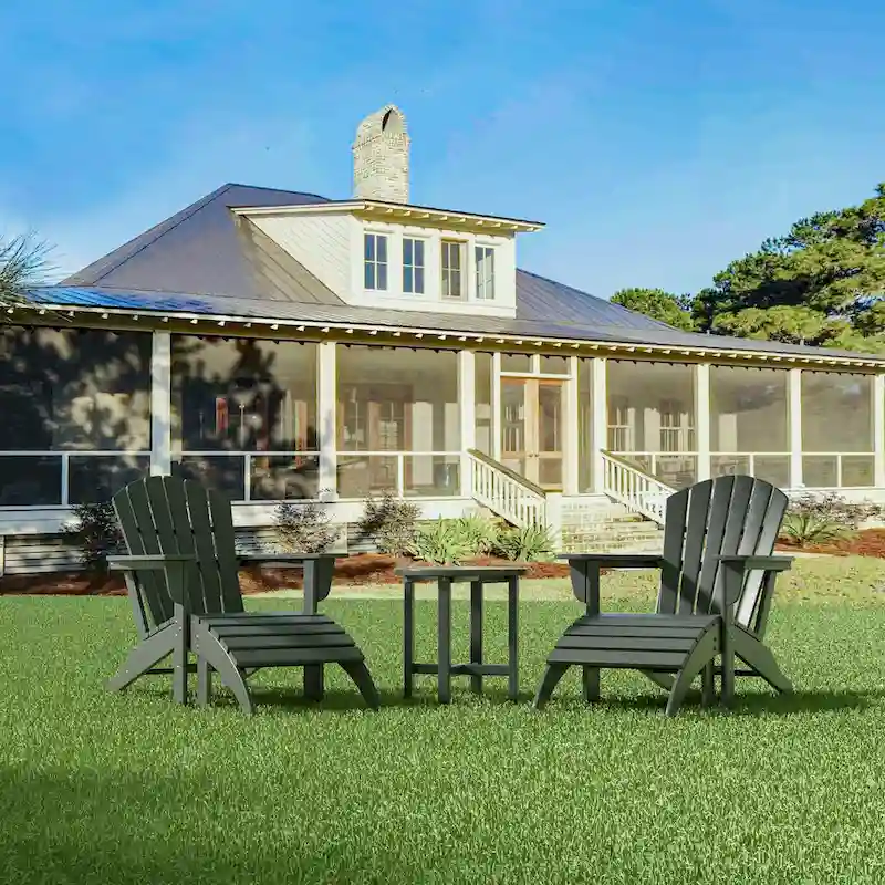 Polytrends Altura Outdoor Eco-Friendly All Weather Adirondack Chair with Ottoman and Side Table (5-Piece Conversation Set)