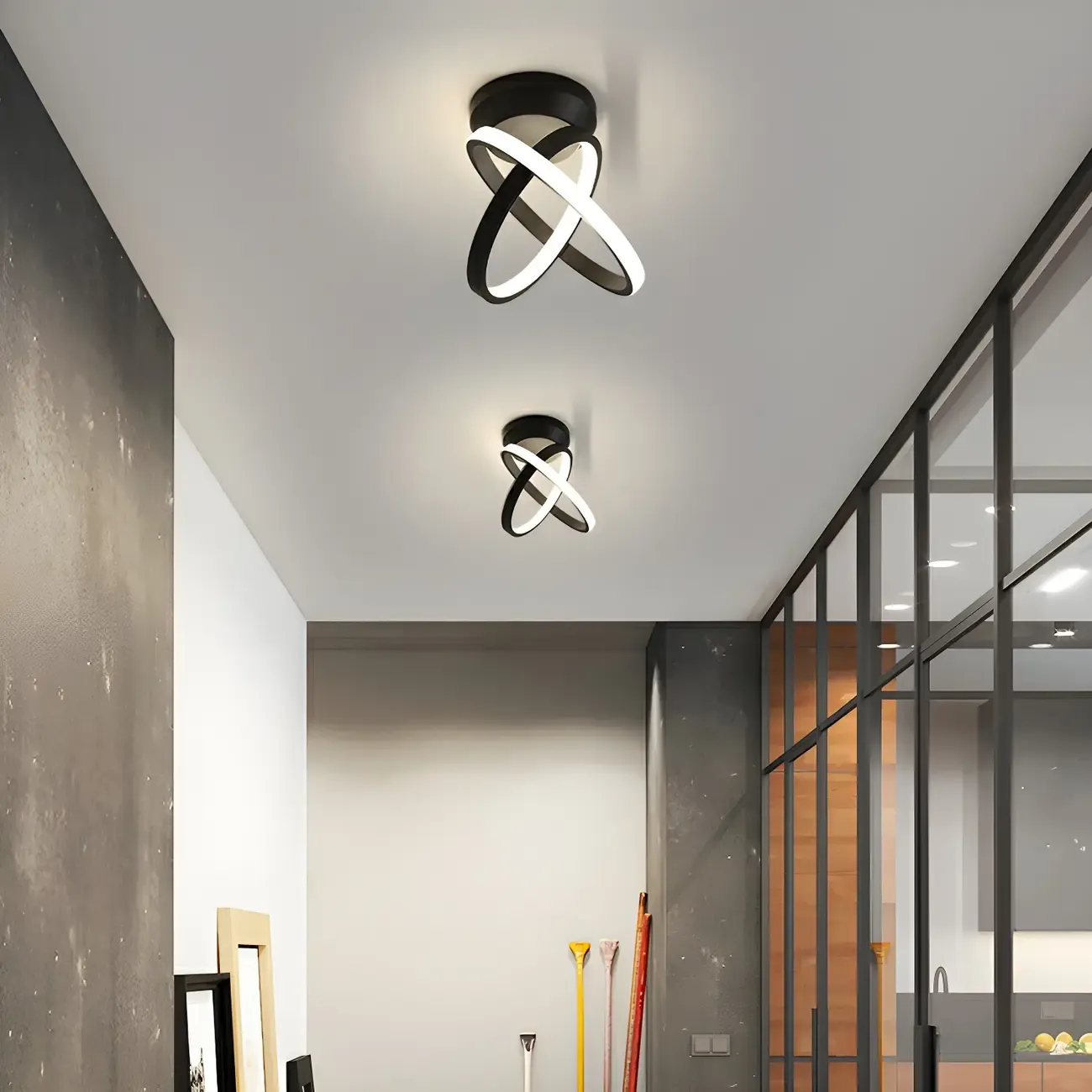 Mini Cross Ring Hallway Dimmable Semi Flush LED Ceiling Light