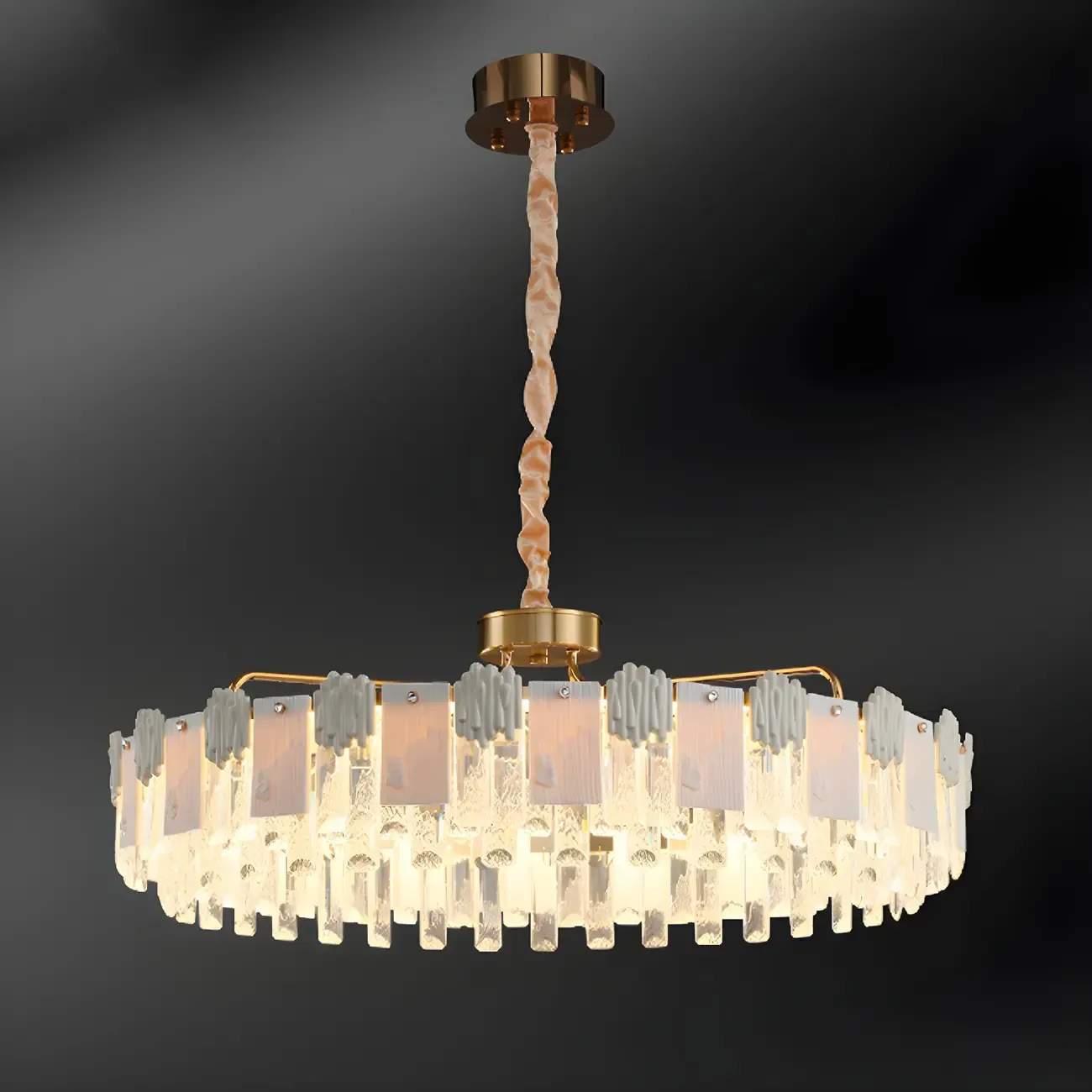 Modern Round Gold Crystal Drum Dimmable LED Chandelier