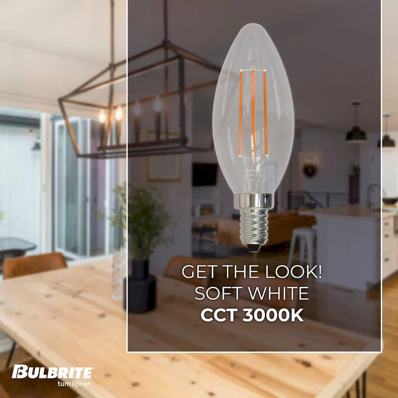 Bulbrite LED Filament Pack of (4) 5 Watt Dimmable B11 Light Bulb with Clear Glass Finish and Candelabra (E12) Base
