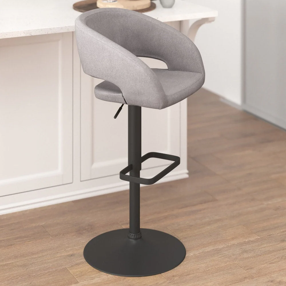 Modern Upholstered Adjustable-Height Barstool with Rounded Back