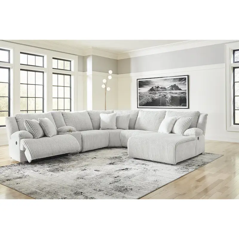 Signature Design by Ashley Top Tier Light Gray 6-Piece Reclining Sectional with Chaise - 149.5W x 132.5D x 40H