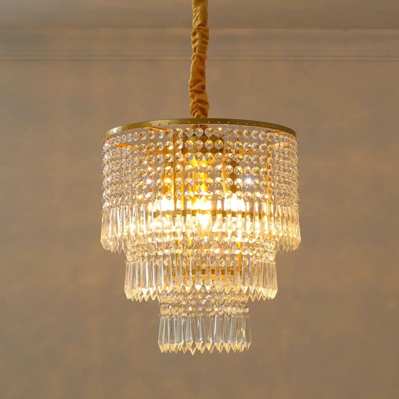 Modern Gold Descending Crystal Round Chandelier