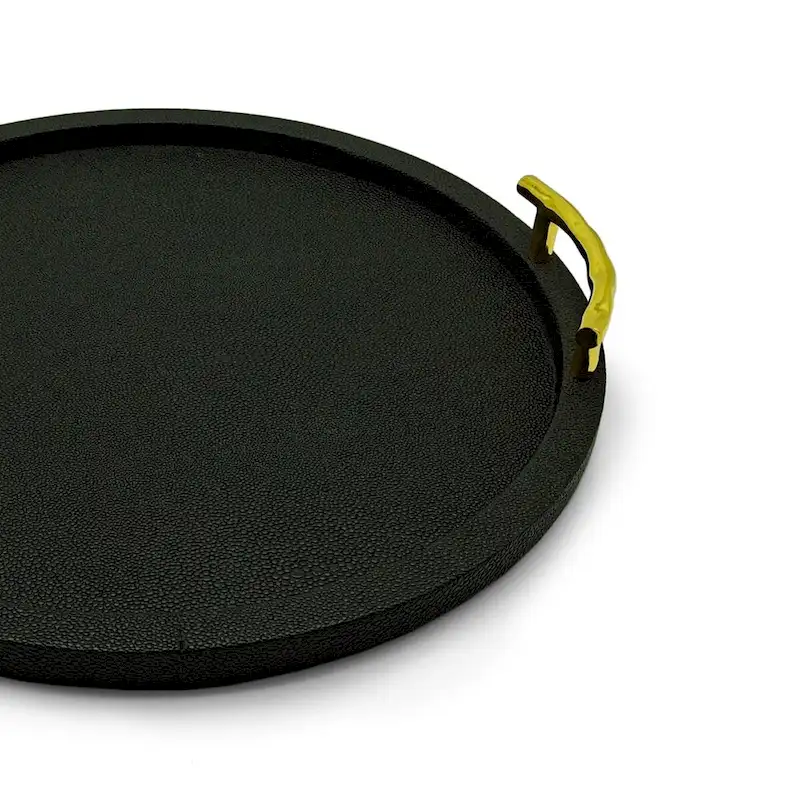 Green Gray Round Tray W/Handles