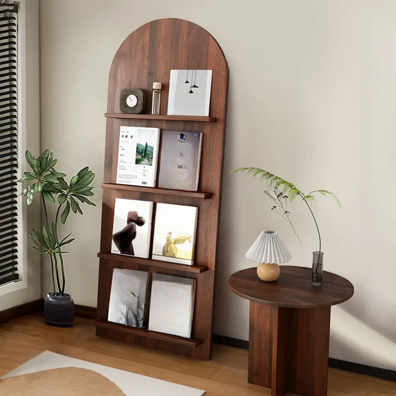 Shallow Simple 3-Shelf Ached Wood Bookcase with Closed Back