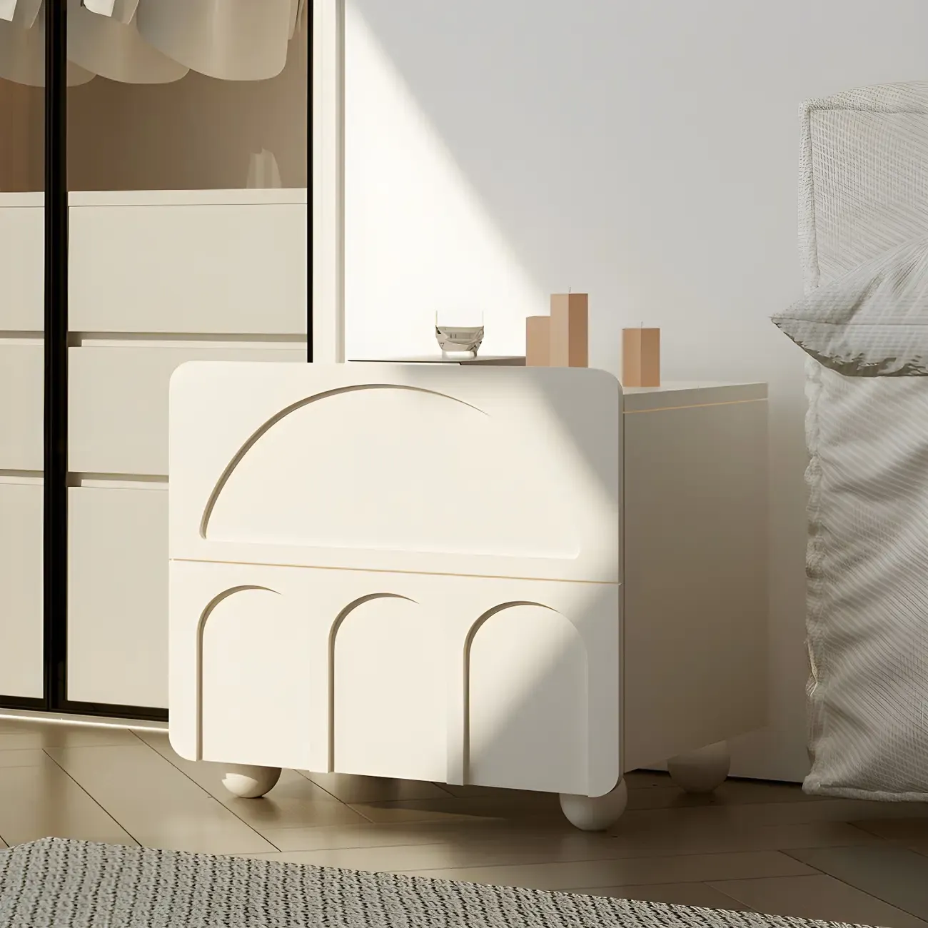 White Modern 2 Drawers Solid Wood Small Nightstand