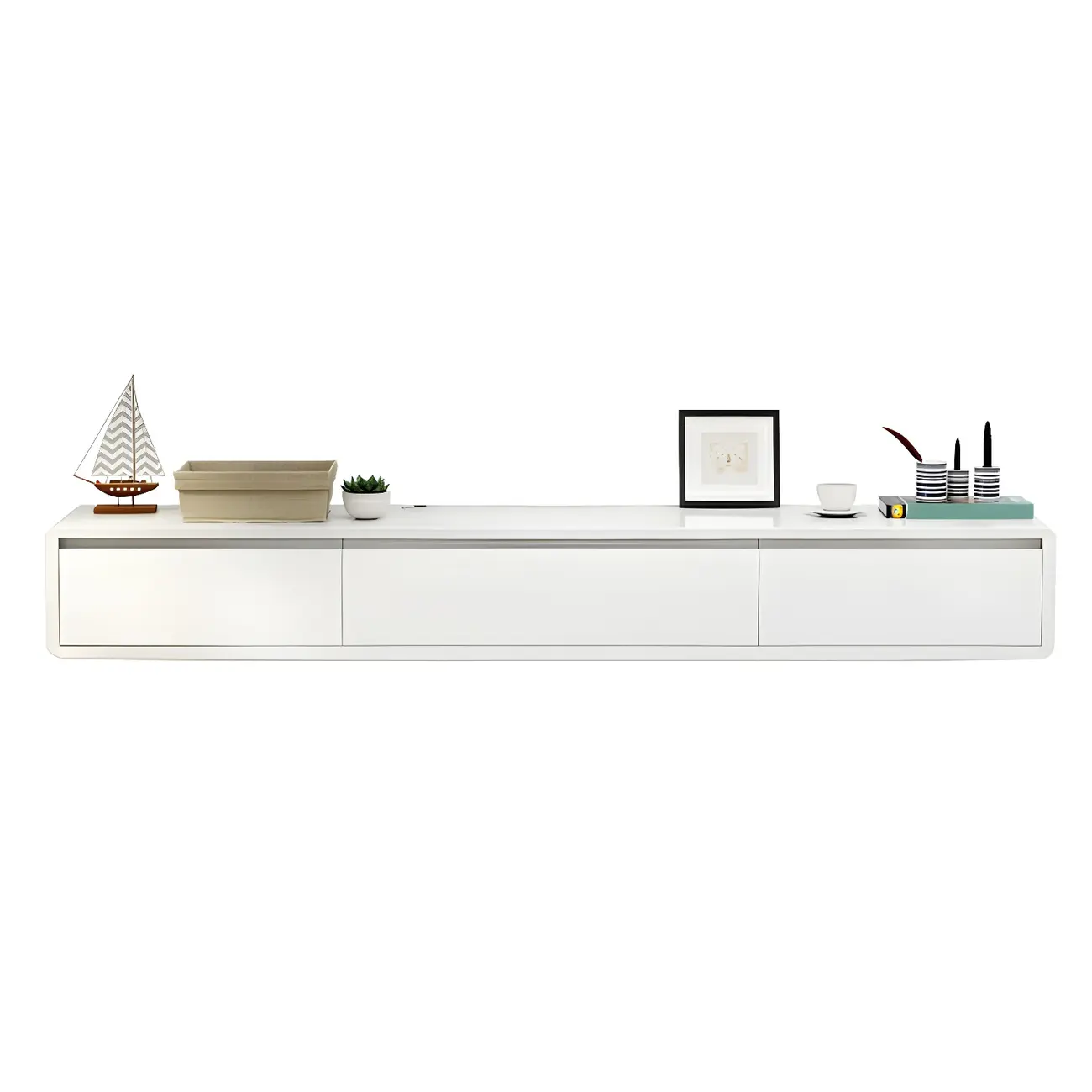 White Floating Mount Wood Drawers Cabinet TV Stand