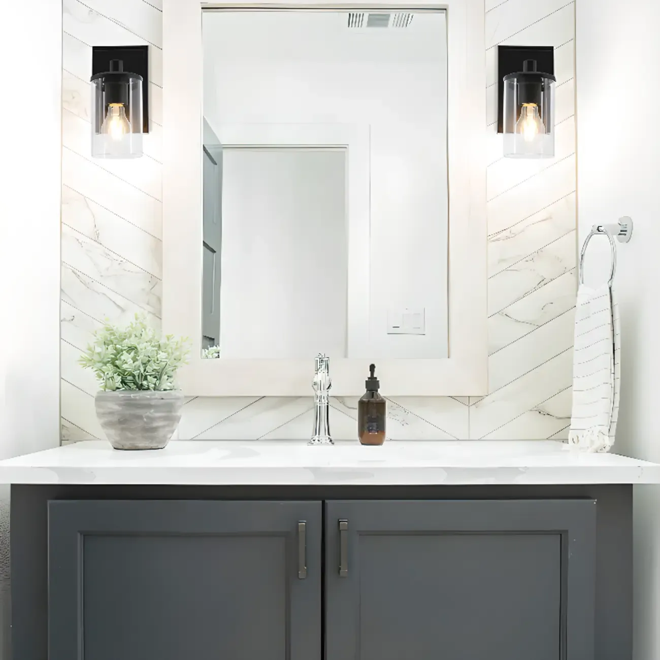 3-Light Black Clear Glass Cylinder Vanity Lights