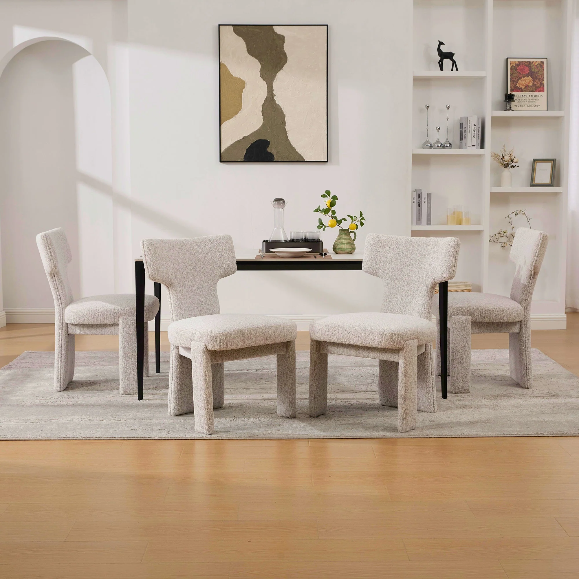 Curve Design Wide Modern Upholstered Chenille Dining Chair Set of 4
