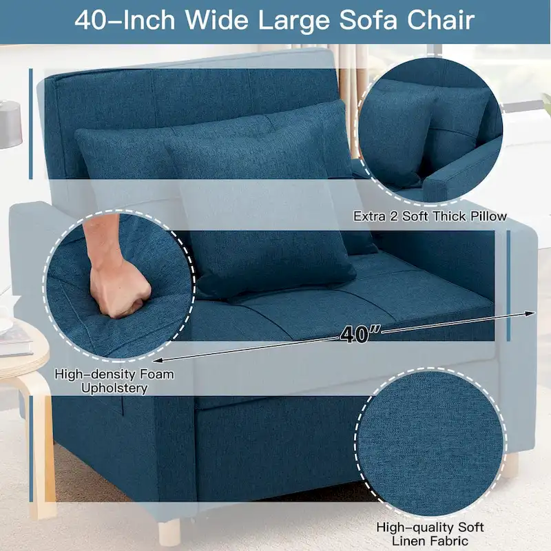 AECOJOY Adjustable Sleeper Chair Bed 3-in-1 Convertible Futon Sofa