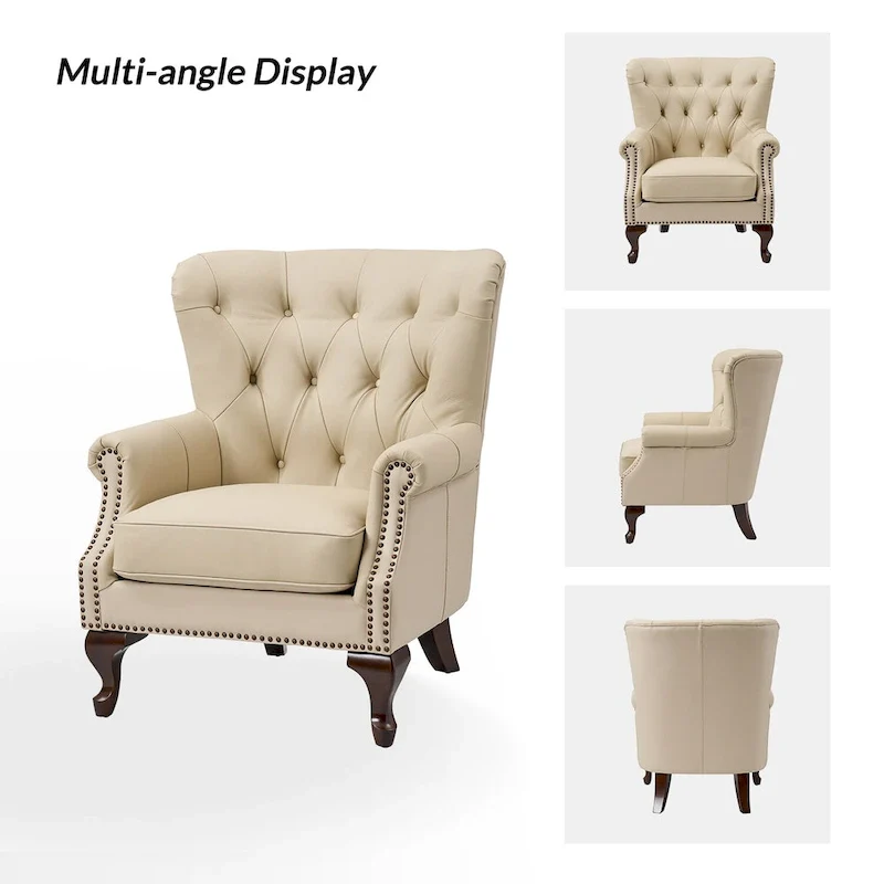 Gerhard Genuine Leather Armchair with Nailhead Trims and Removable Cushion Set of 2 by HULALA HOME