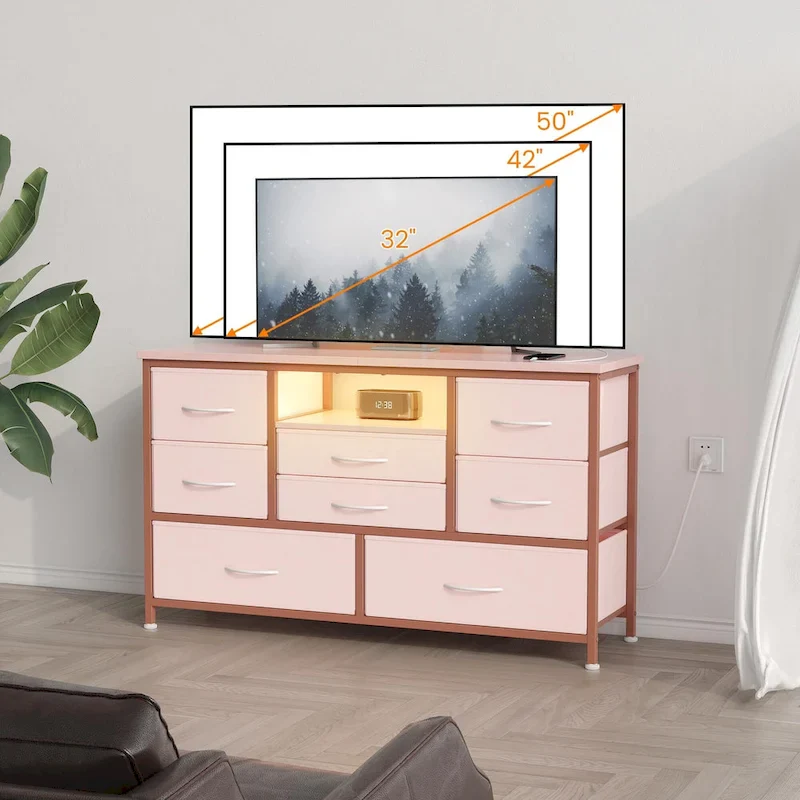 8 Dresser TV Stand with Power Outlet & LED Light