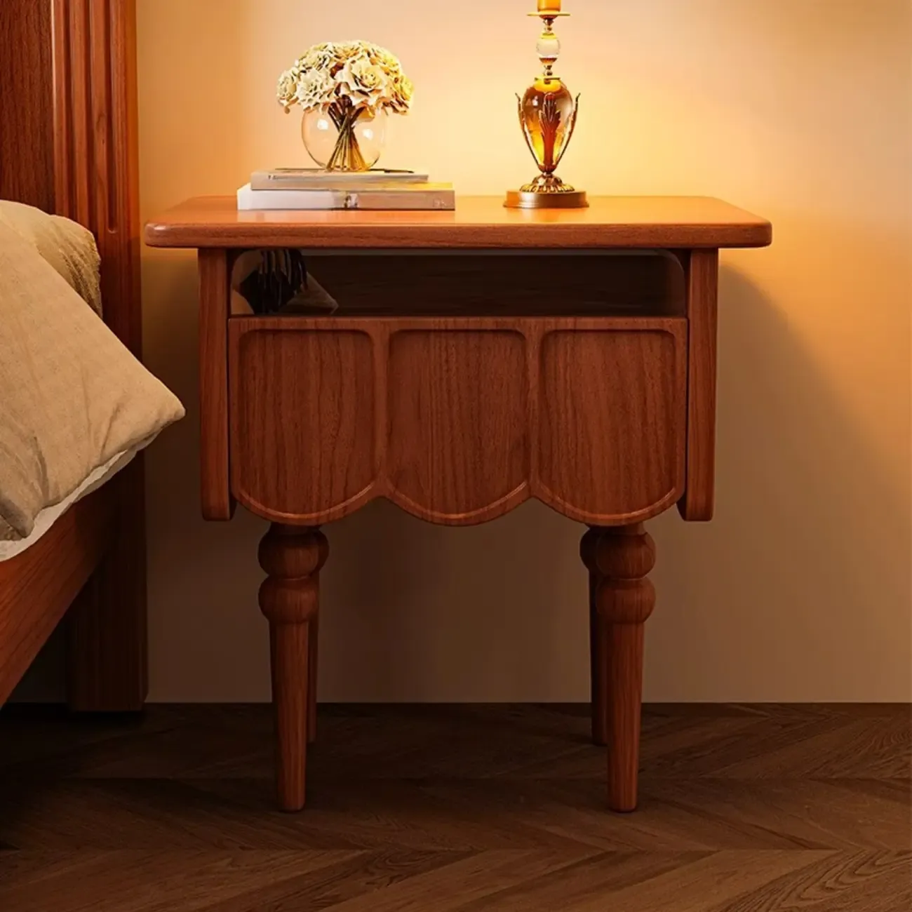 Narrow Modern Wood Nightstand with Drawer