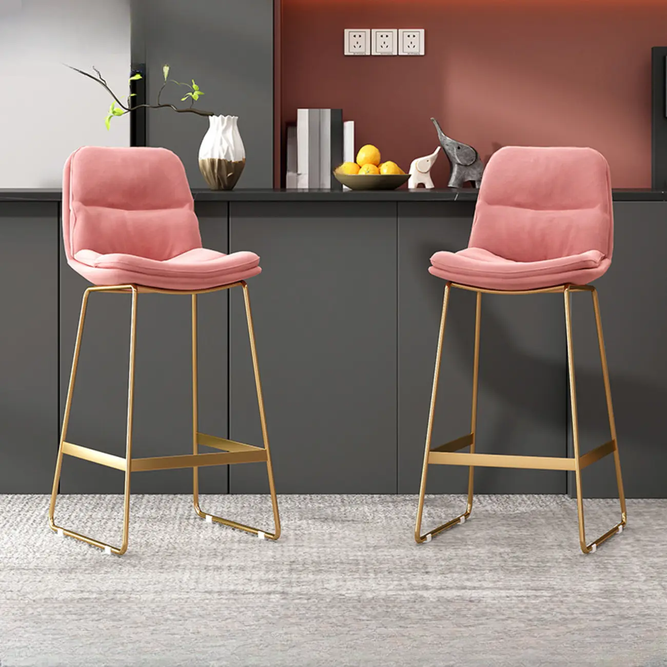 Glam Sled Upholstered Fabric Counter Height Bar Stools