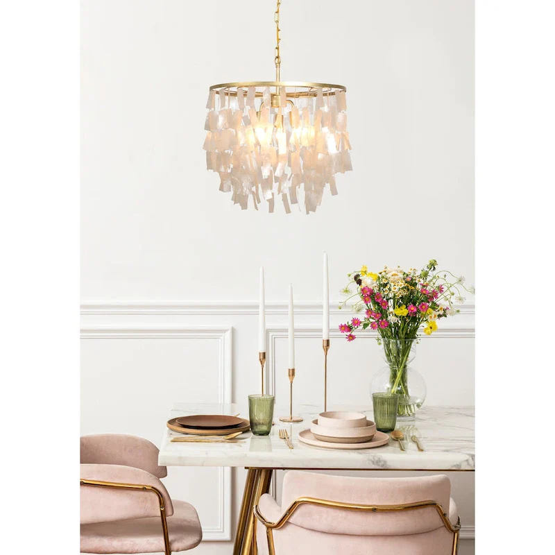 Marina Metal and Natural Capiz Chandelier Style Pendant Ceiling Light