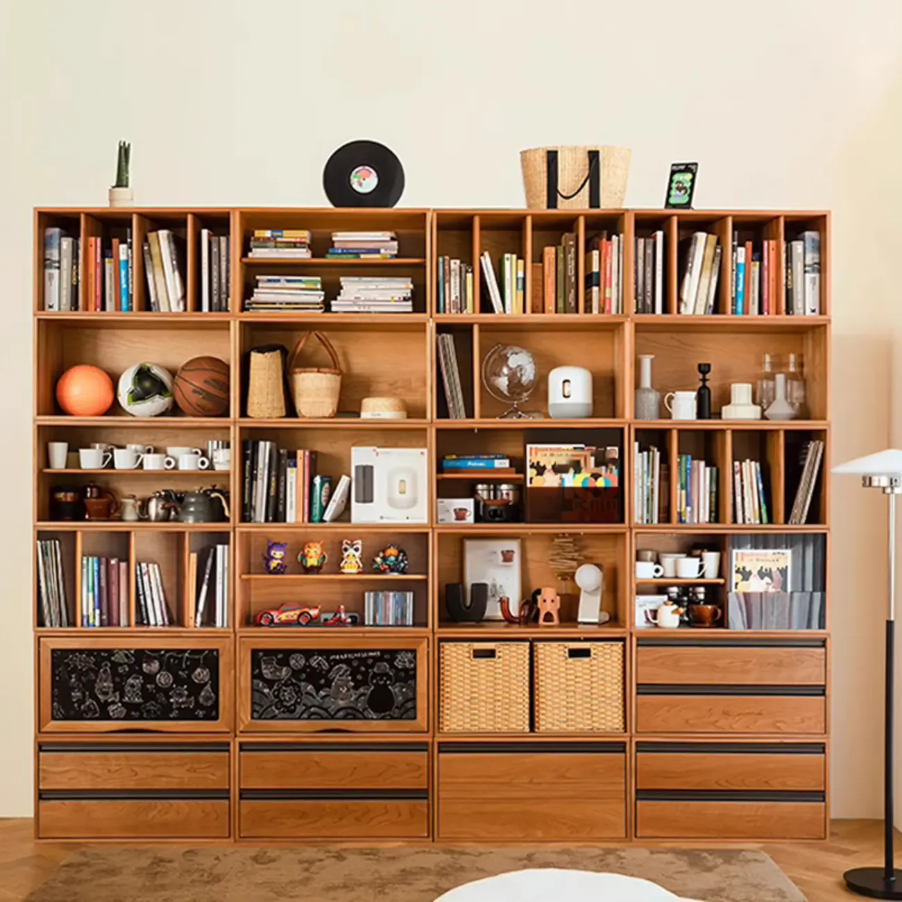 Scandinavian Cherry Wood Storage Display Bookcase