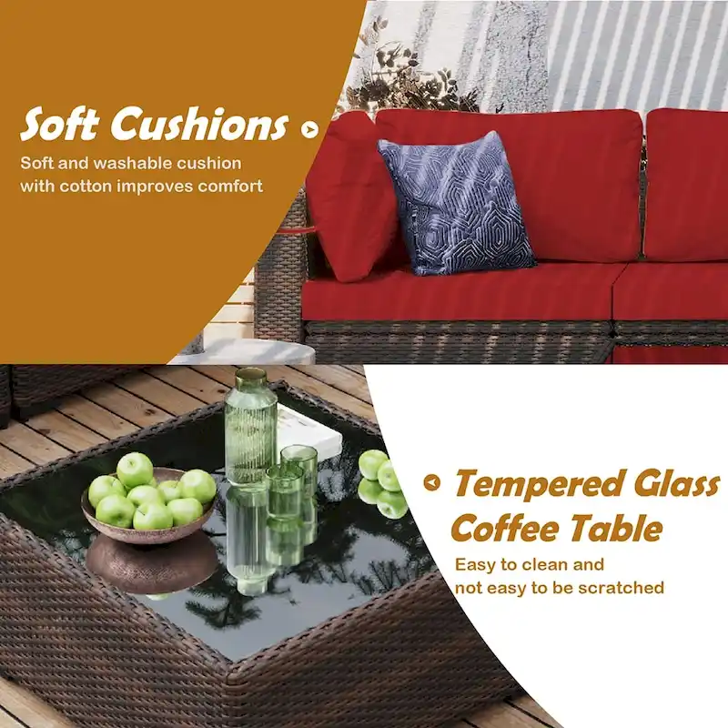 UPHA Cushioned 7-piece Conversation Sectional Patio Group Furniture