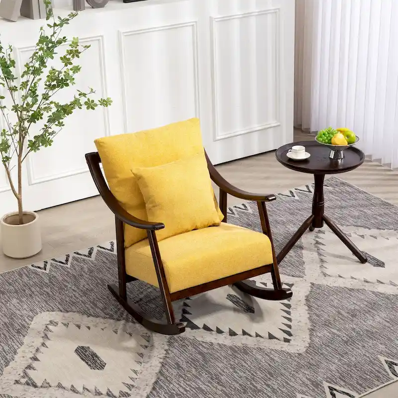 Woven Fabric Upholstered Modern Rocking Chair with Solid Wood Frame
