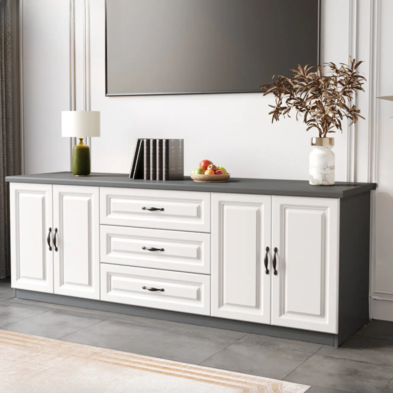 Modern Long Wood TV Stand with Cabinets