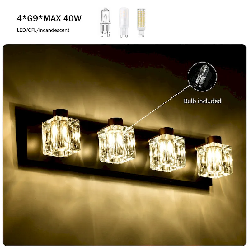 Modern Vanity Lights with Crystal Glass Shade - Gold
