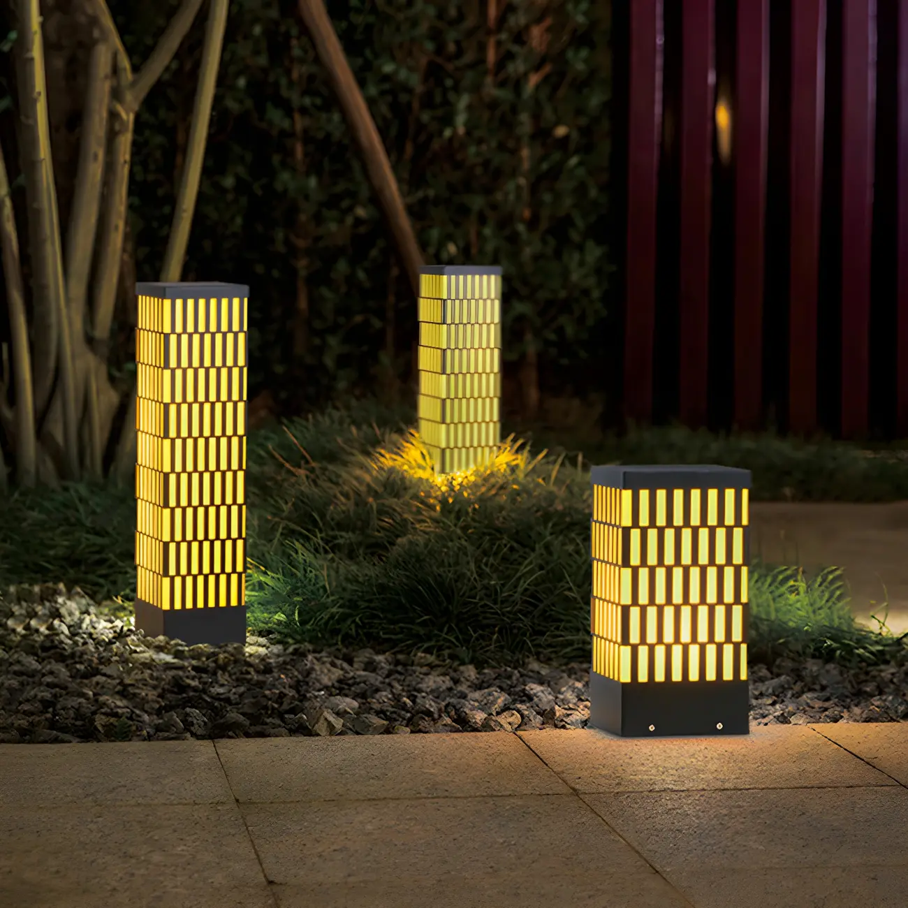 Black Metal Grille Rectangle Warm Light Post Cap Light