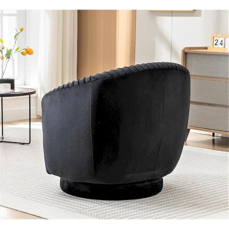 Modern Barrel Swivel Chair with Plush Velvet Upholstery and Smooth 360 Rotation Round Accent One-Seater Sofa