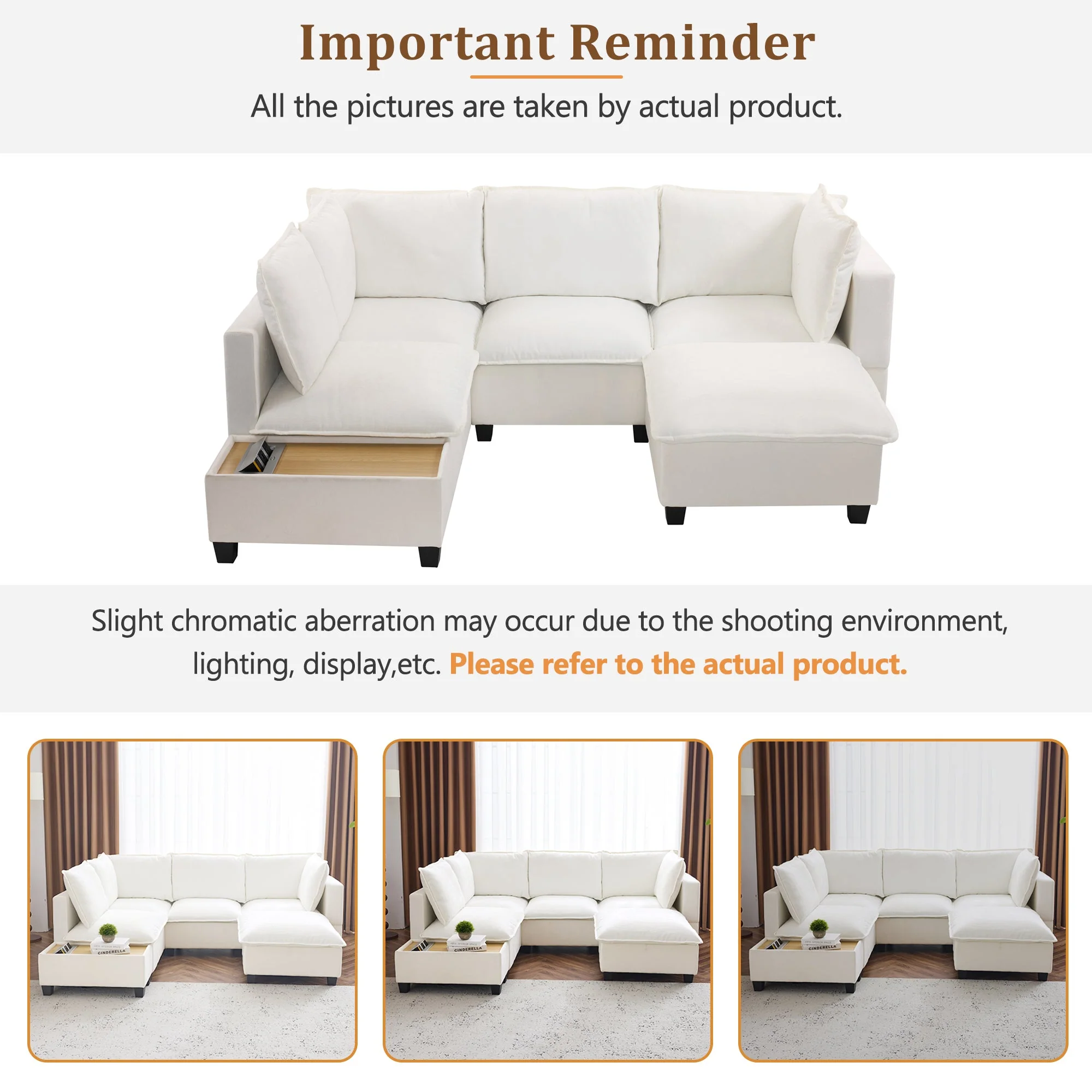 Walker Edison | Cloud Modular U-shaped Sectional Sofa with Ottoman and Coffee Table