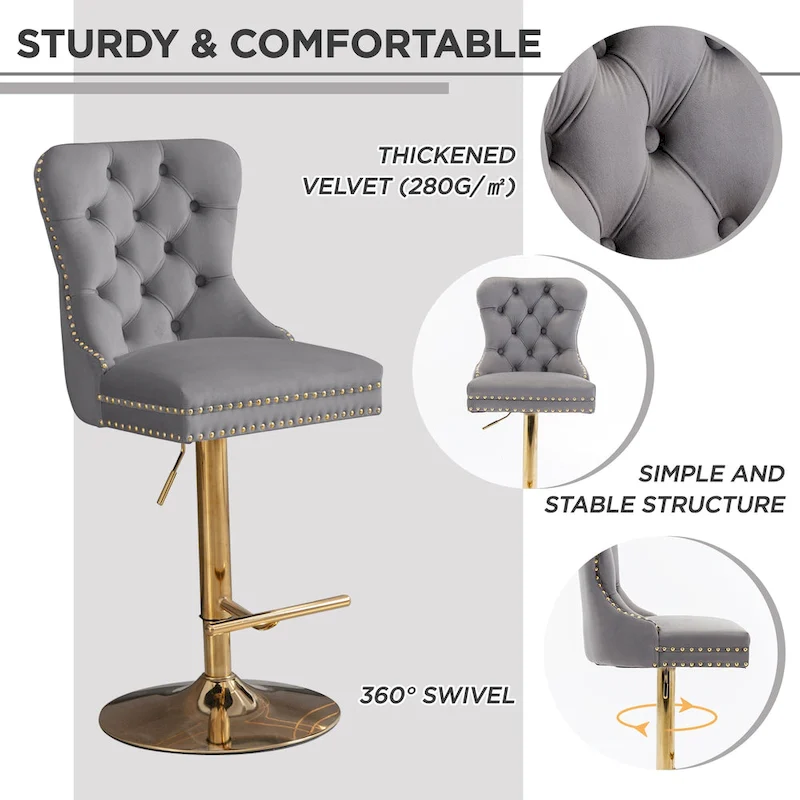 Modern Upholstered Adjusatble Thick Swivel Counter Barstools