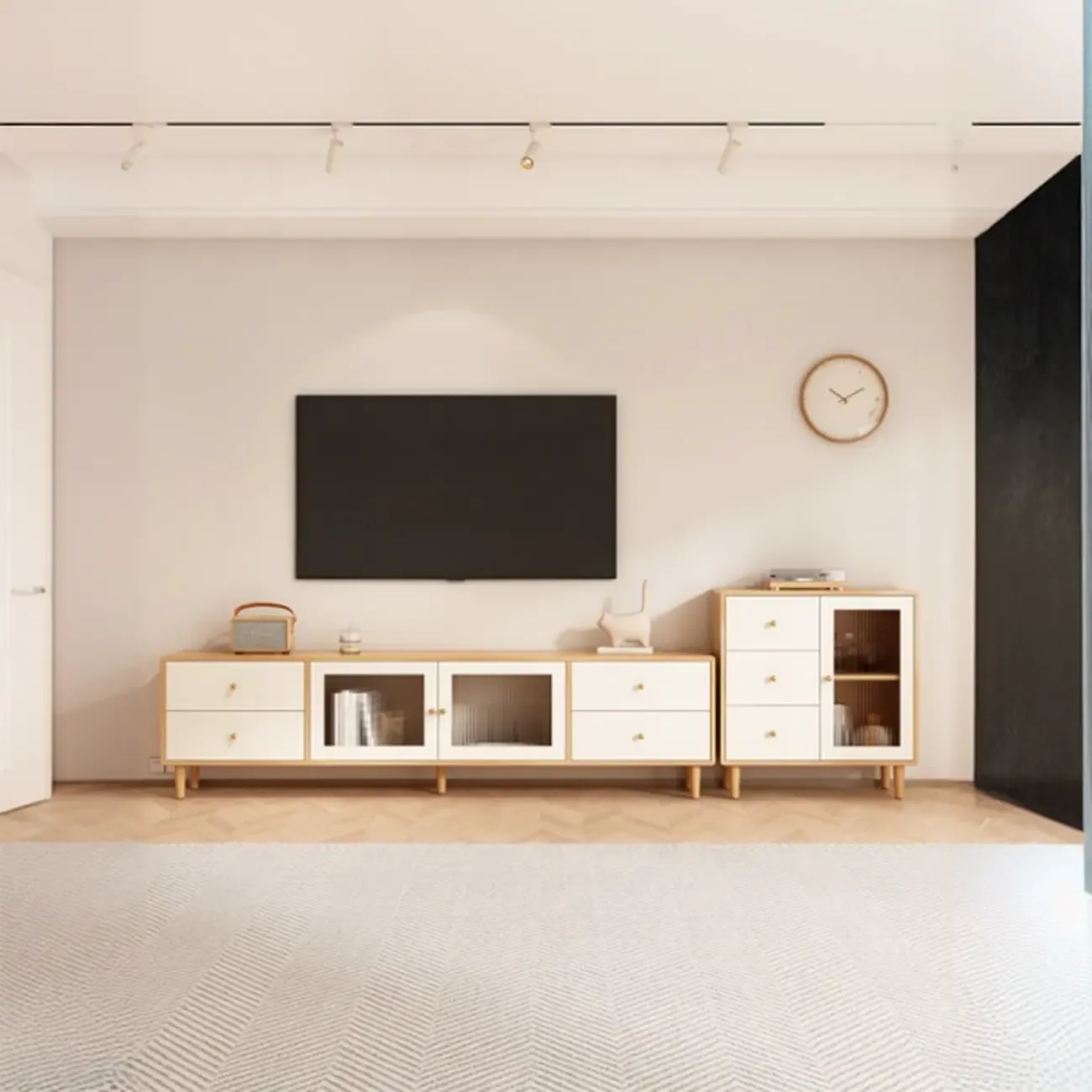 55 Natural Wood Cable Management TV Stand with Drawers