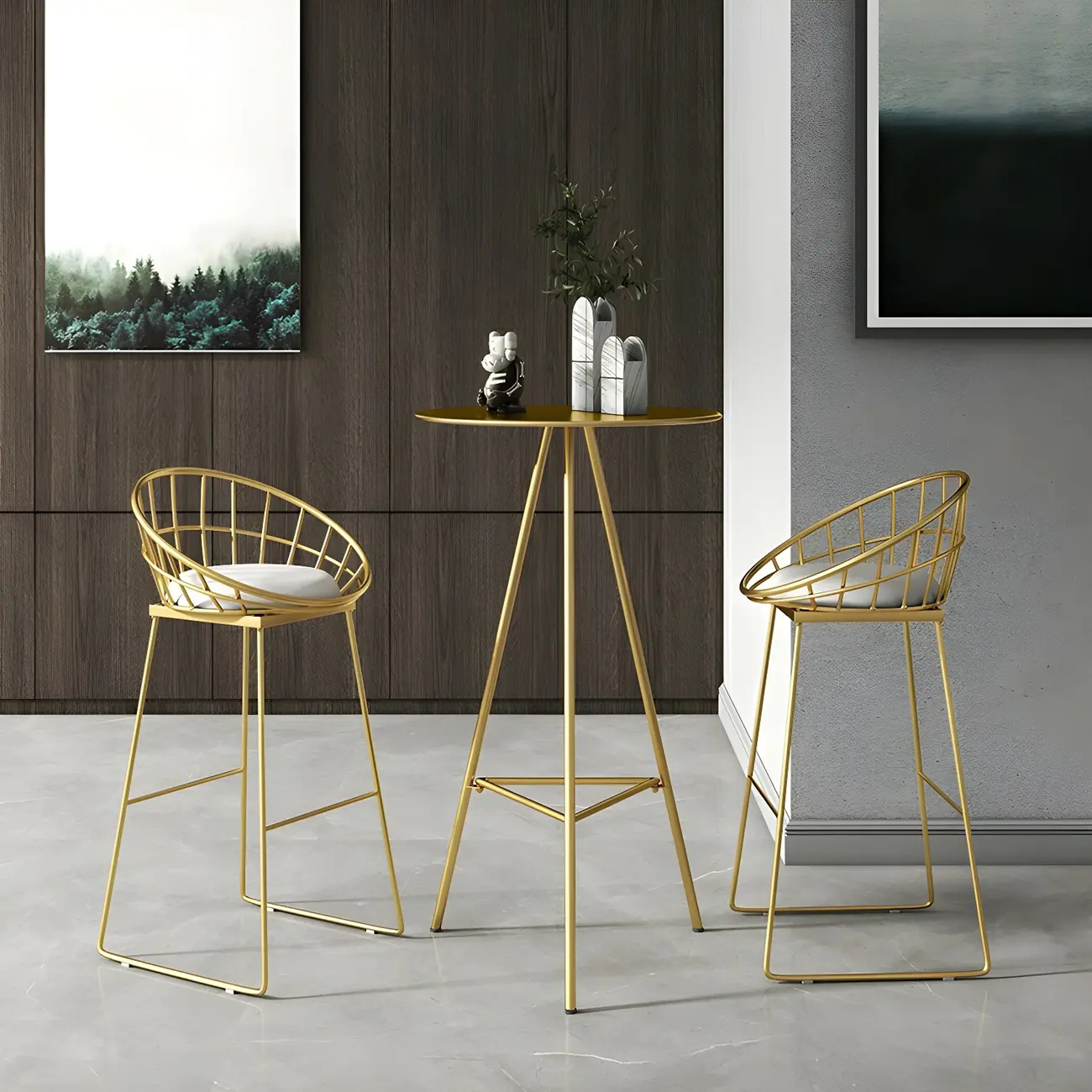 Modern Glam Round Gold Metal Tripod Bar Tables