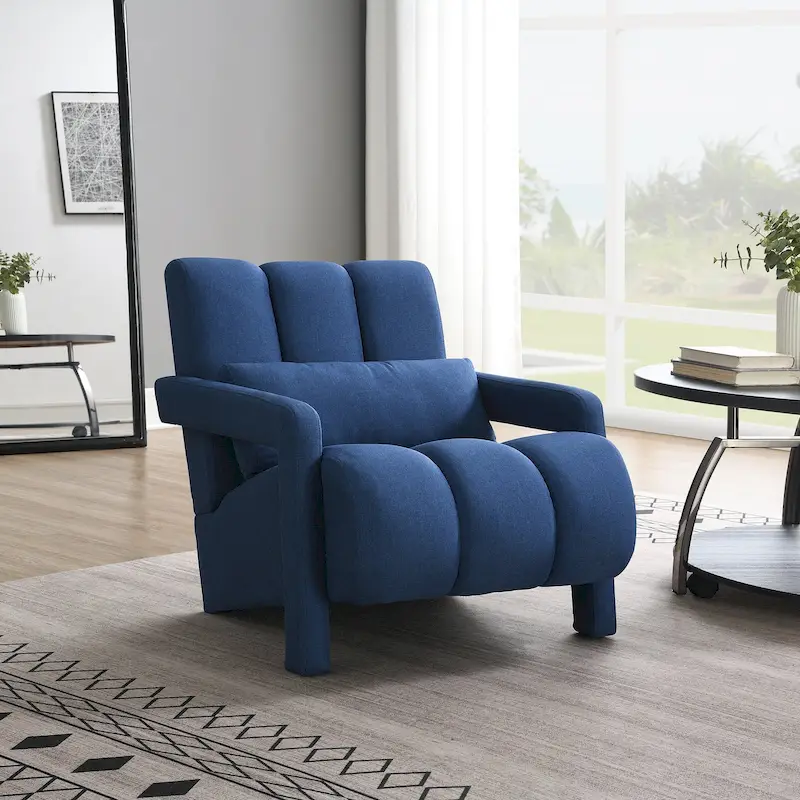 Navy Blue Modern 27.5 Accent Chair with Pillow