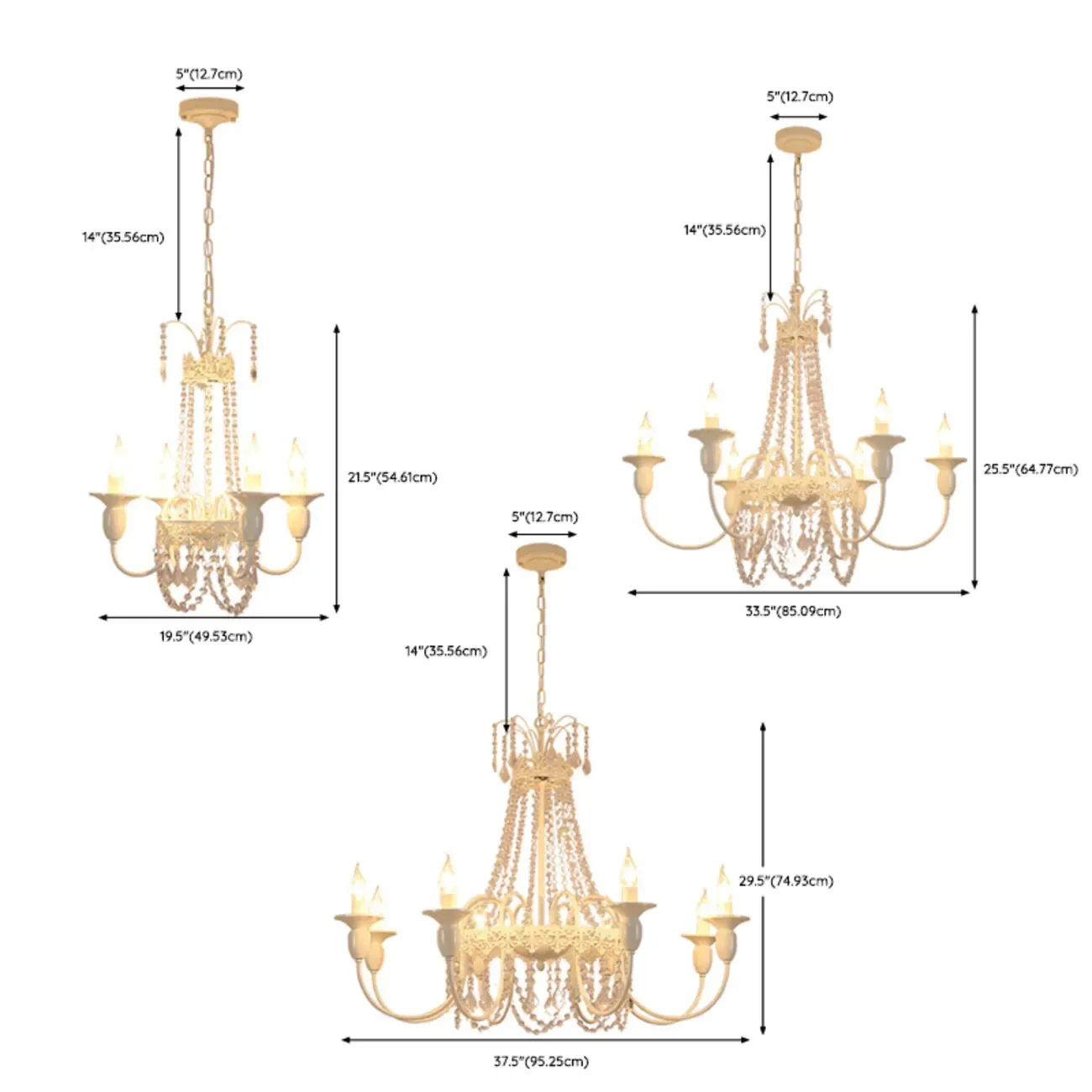 Crystal White Metal Crown Candelabra Chandelier