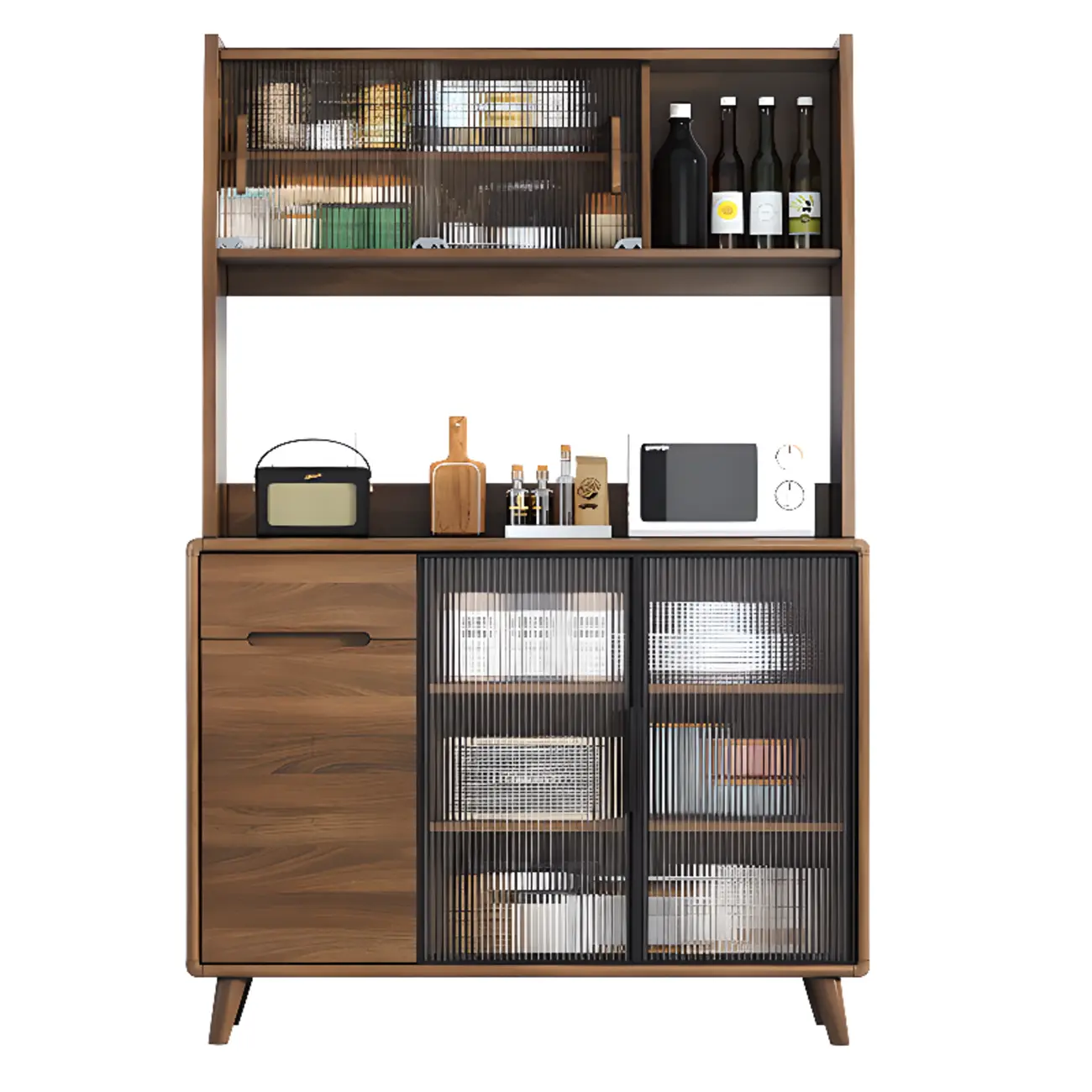Kitchen Brown Wooden Hutch Top Sideboards with Pegboard Back