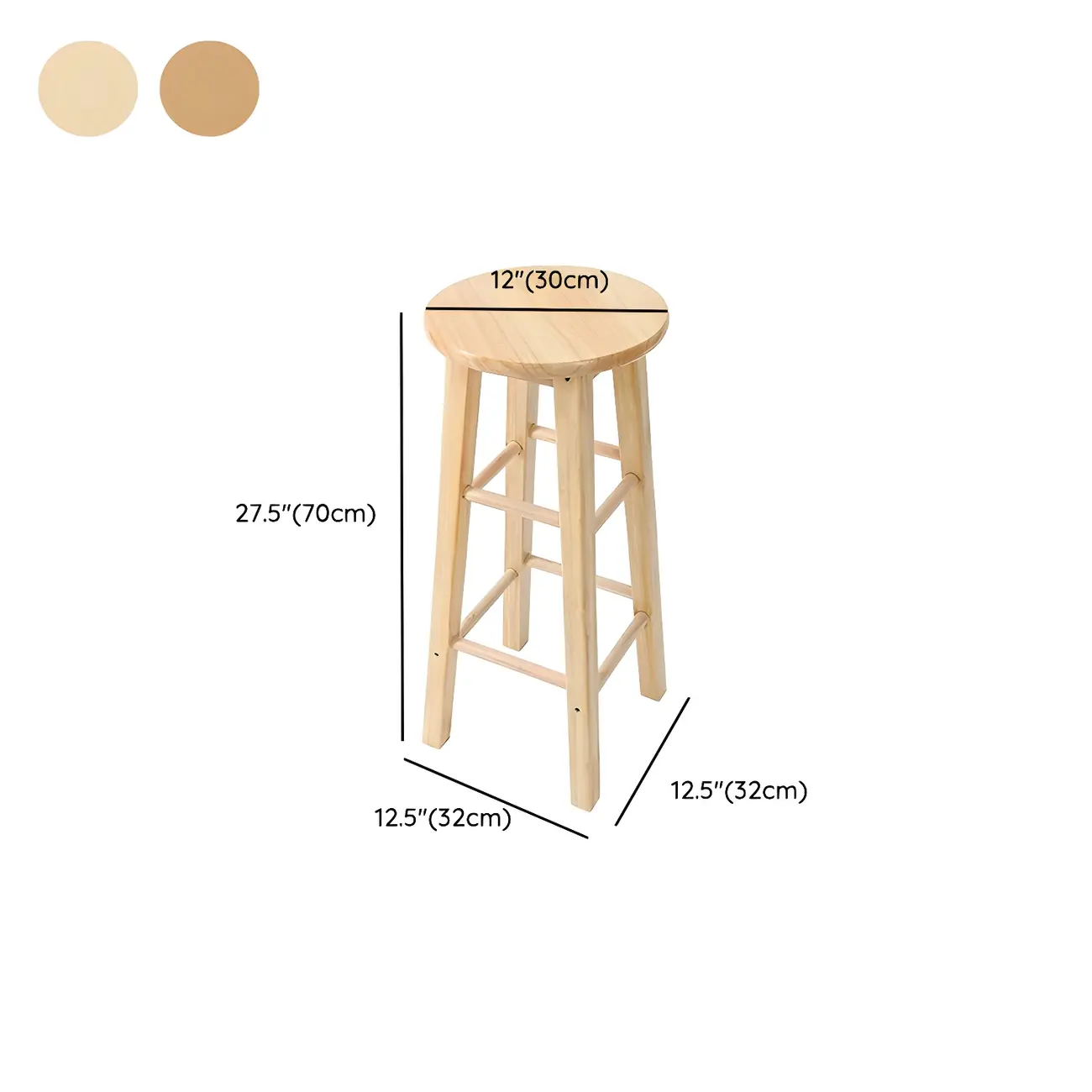 Round Oak Wood Backless Counter Height Bar Stool
