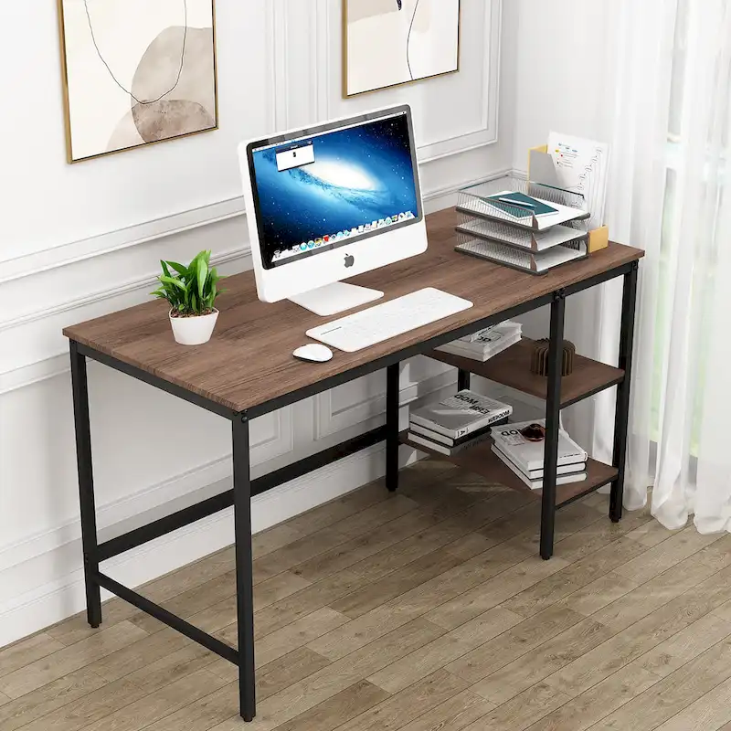 Computer Desk with Storage Shelves, Industrial Reversible Home Office Desk Workstation Study