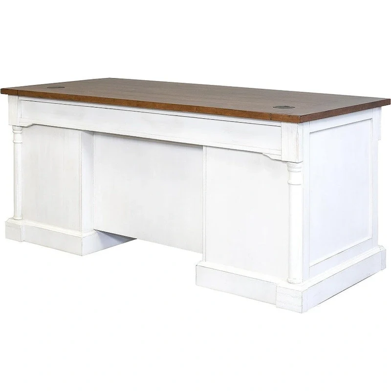 Rustic Wood Double Pedestal Executive Desk, Office Desk, Table, White
