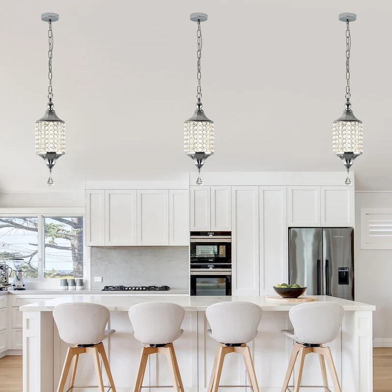 CurveCurio 7  Classic Crystal Pendant w Dimmable LED Light, Adjustable Hanging Chain up to 70 inches