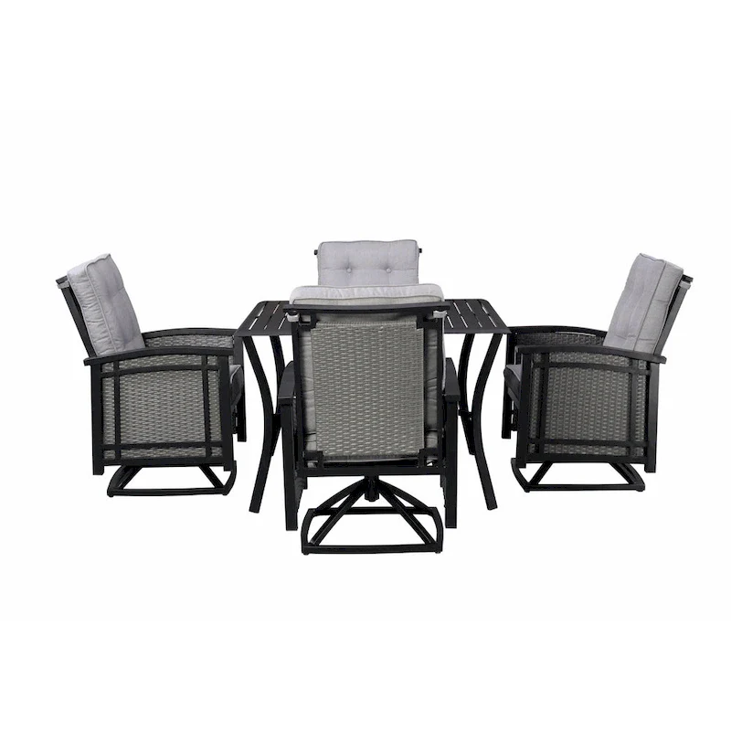 5pc Aluminum and Wicker Swivel Rocking Palmetto Patio Dining Set with Cushions - N/A