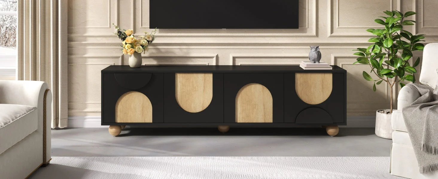 Modern Curve Shape Two Tone 69.6' TV Stand with Ball Feet Detail