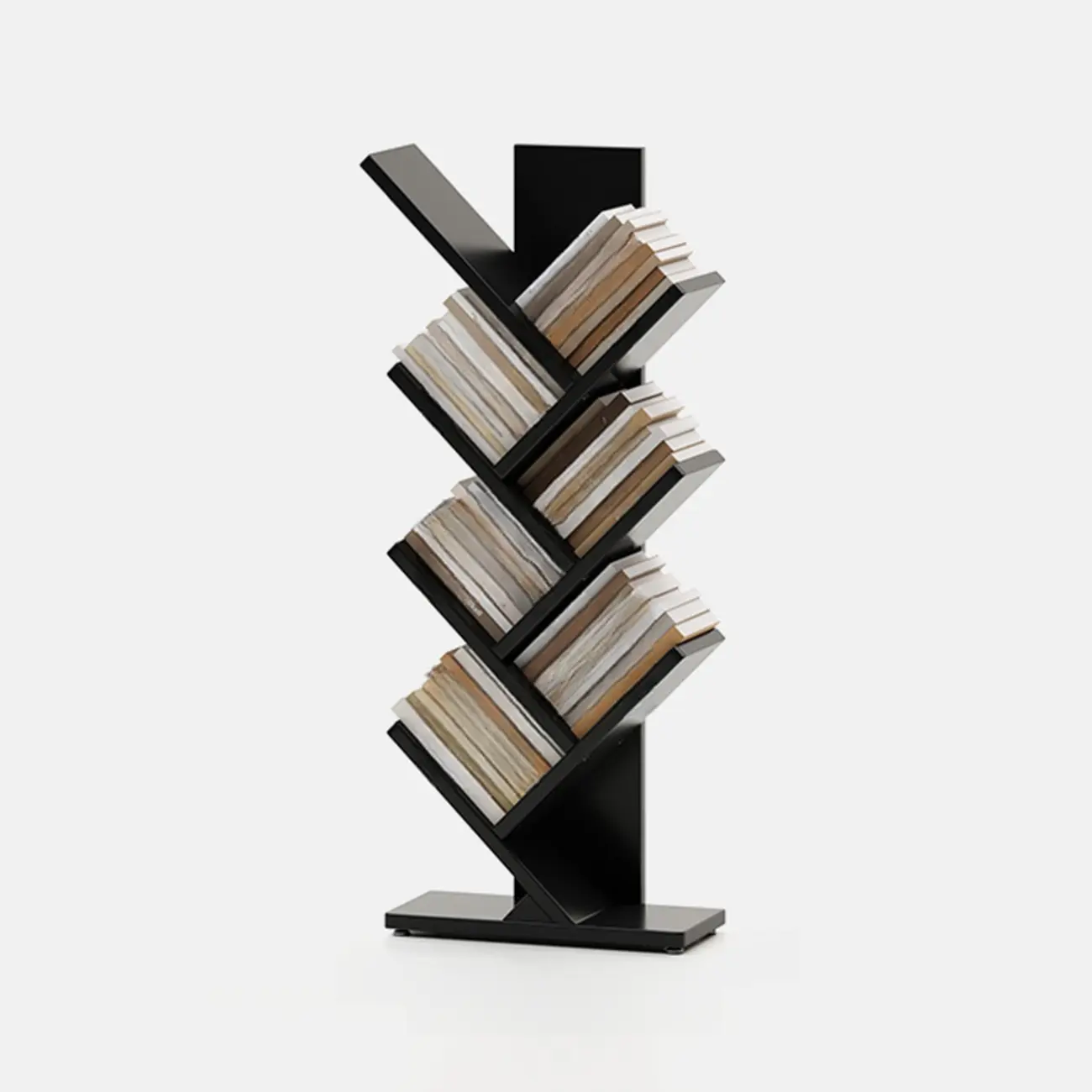Black Wood Tree-Shaped Vertical Display Bookcase