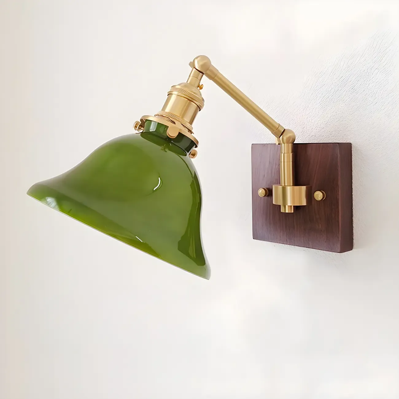 Vintage Brass Glass Adjustable Swing Arm Wall Light