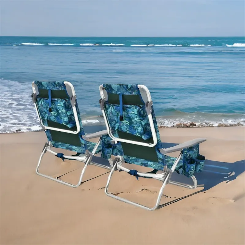 Adjustable Backrest Folding Beach Chair with Pillow